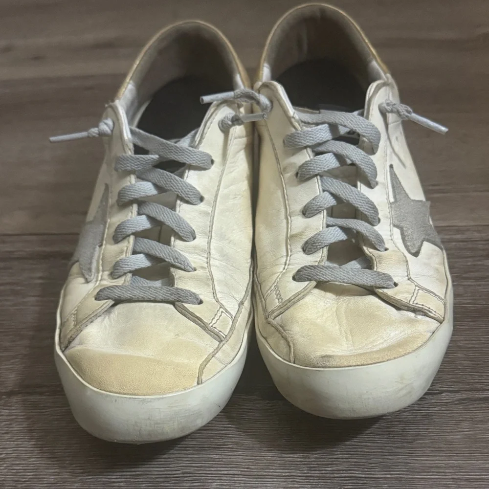 Golden Goose Tan and White Classic Star Sneakers - Picture 8 of 12